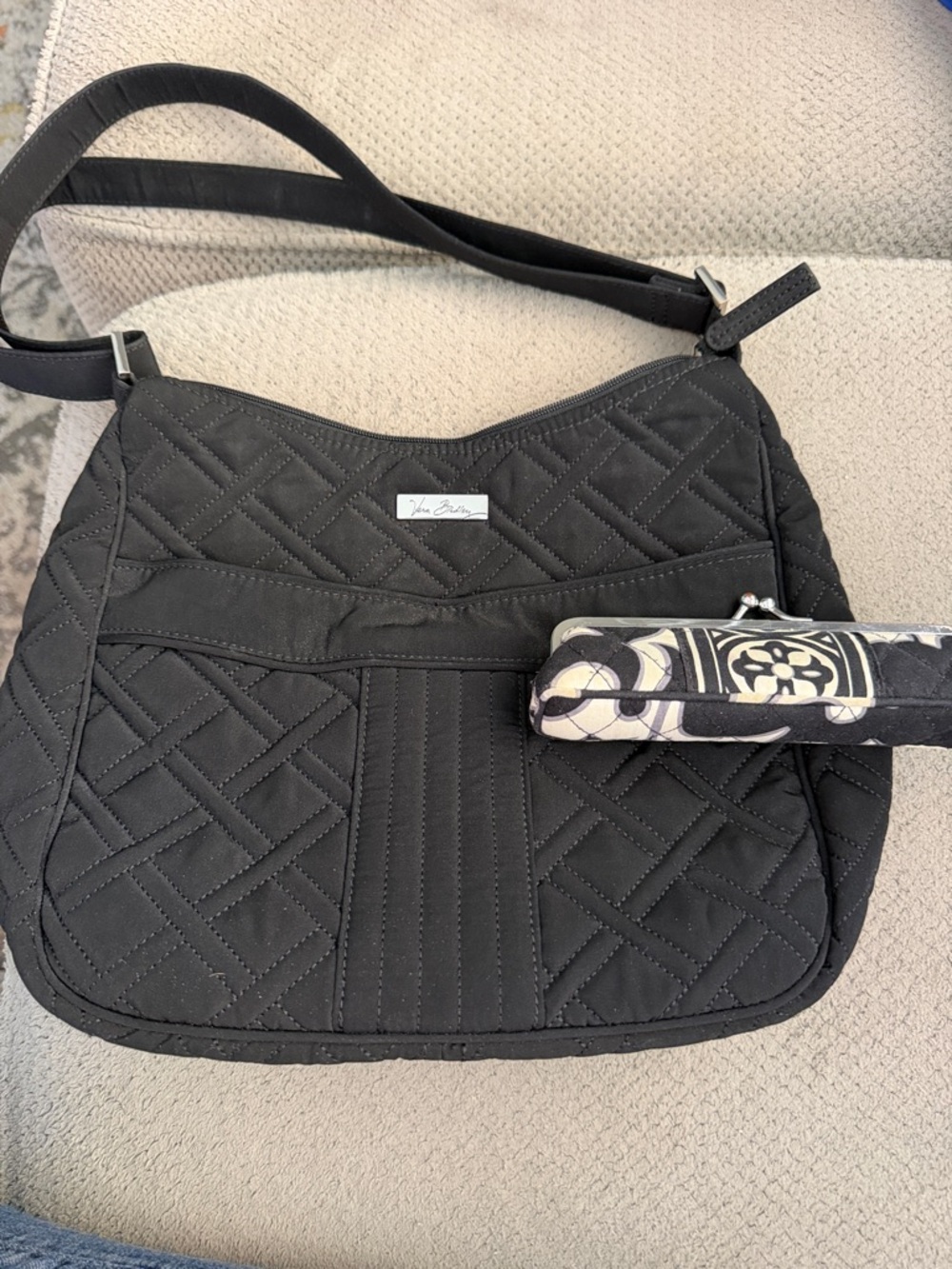 Vera Bradley Black Quilted Shoulder Bag with Patterned lipstick case